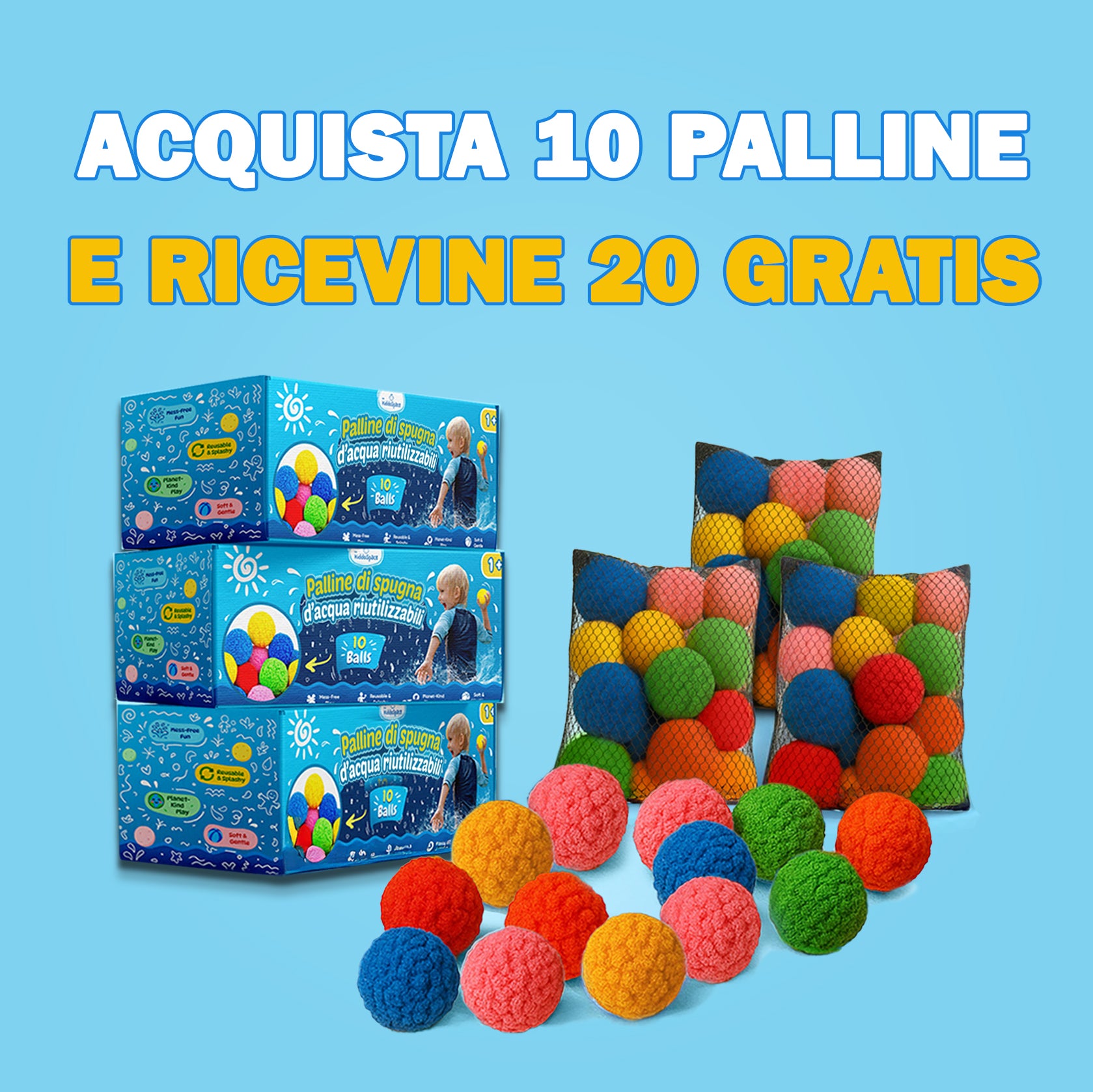 KiddoSpace Palline di Spugna Riutilizzabili (Acquista 10 palline , E ricevine 20 gratis)