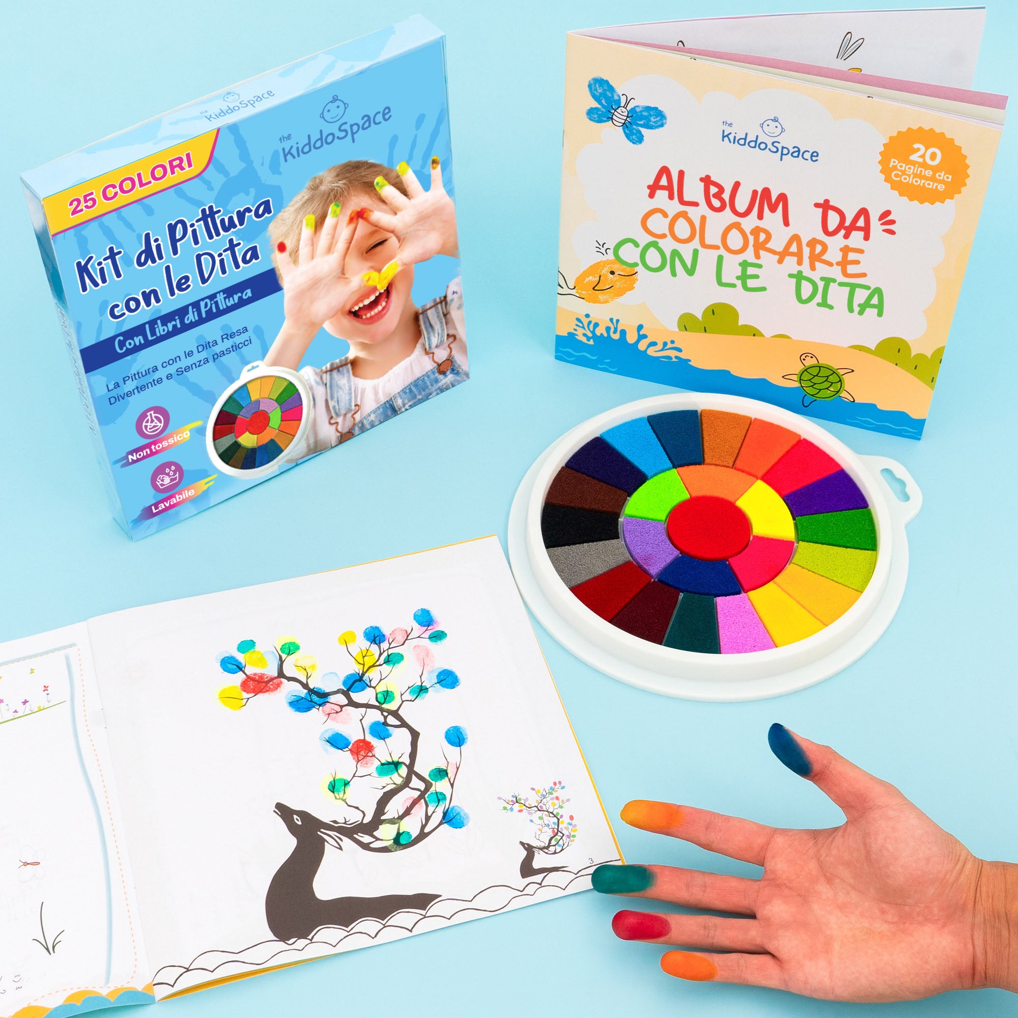 KIT DIDATTICO PITTURA dita per bambini 12/24/36 colori promuove la  creatività EUR 15,35 - PicClick IT